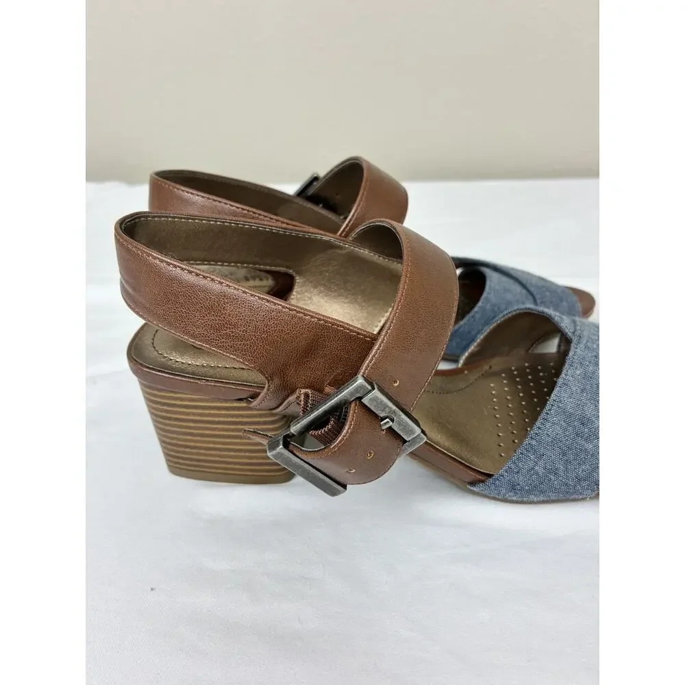 Life Stride Women’s Rache Brown/Blue Women's Heel Sandals Shoes 8.0 M